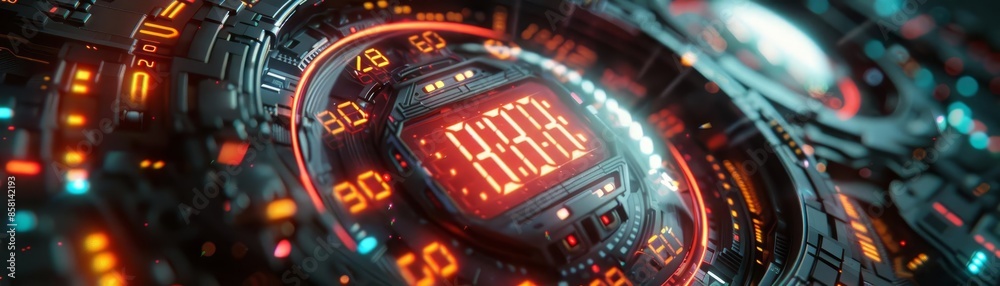 Closeup of a solarpowered time bomb s display, counting down with holographic numbers, Scifi, Digital Art Closeup of a solarpowered time bomb s display, counting down with holographic numbers, Scifi, Digital Art