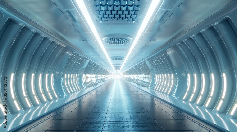 Empty Futuristic Illuminated Corridor with Neon Lights and Sleek Modern Design, 3D Generated Concept for Advanced Technology and Sci-Fi Environments Empty Futuristic Illuminated Corridor with Neon Lights and Sleek Modern Design, 3D Generated Concept for Advanced Technology and Sci-Fi Environments