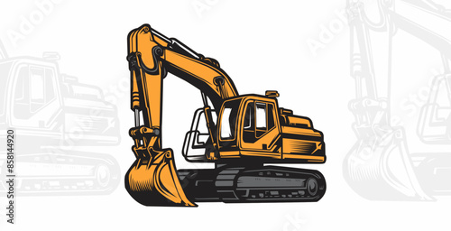 yellow excavator heavy equipment vector illustration