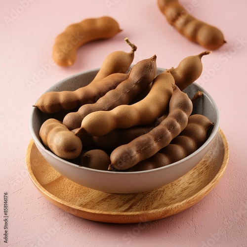 Fresh delicious ripe tamarind on pink background  photo