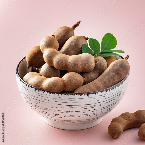 Fresh delicious ripe tamarind on pink background  photo