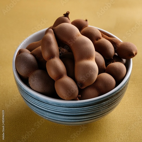 Fresh delicious ripe tamarind on yellow background photo