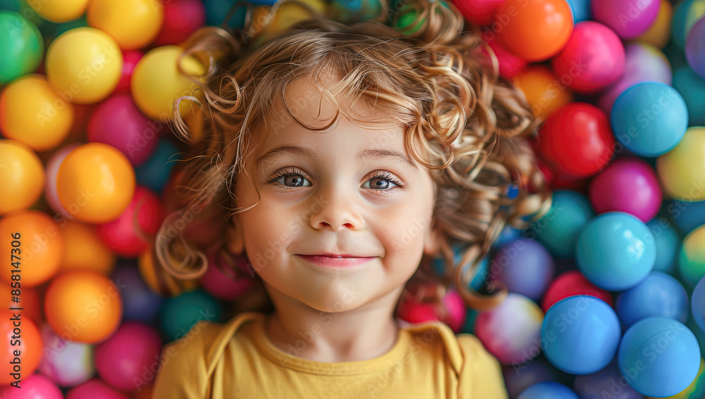 Joyful Child Surrounded by Colorful Pop It Toys with Rainbow Designs Joyful Child Surrounded by Colorful Pop It Toys with Rainbow Designs