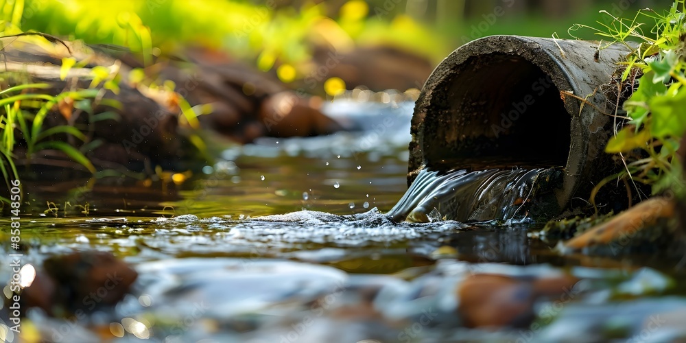Sewage Drain Pipe Discharging Polluted Water Into the Environment. Concept Water Pollution, Environmental Contamination, Waste Disposal, Sewage Management, Pollution Prevention