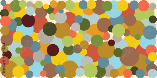 Abstract style geometric seamless summer colorful pattern-background with circles. Hand drawn multicolored horisontal vector illustration for cards, business, banners, wallpaper, textile, wrapping	