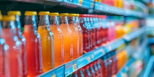 Supermarket shelves stocked with expensive drinks as prices rise due to inflation. Concept Supermarket Shelves, Expensive Drinks, Inflation, Rising Prices © Ян Заболотний