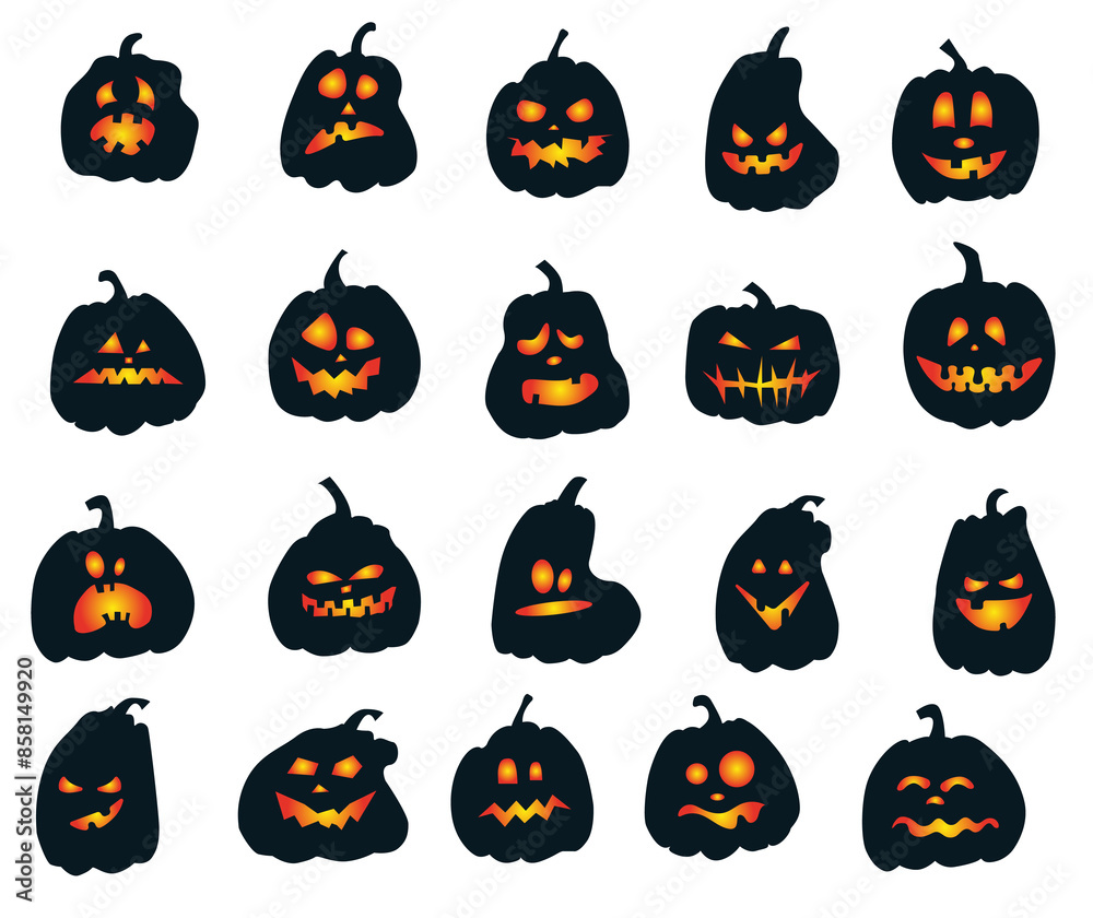 Cute orange scary pumpkins with Halloween faces. October 31st vector graphics. drawing. background for decoration for the holiday. Cute orange scary pumpkins with Halloween faces. October 31st vector graphics. drawing. background for decoration for the holiday.