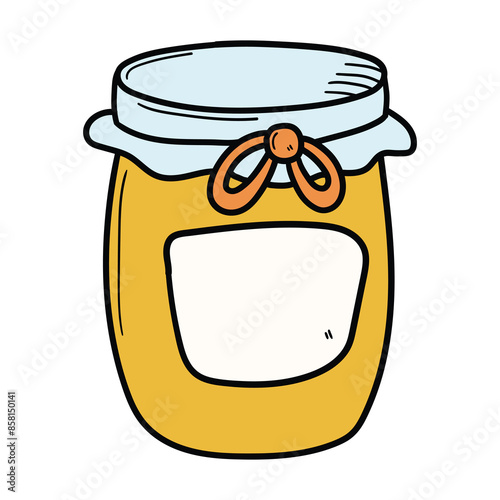 Hand drawn cartoon jam jar on white background.