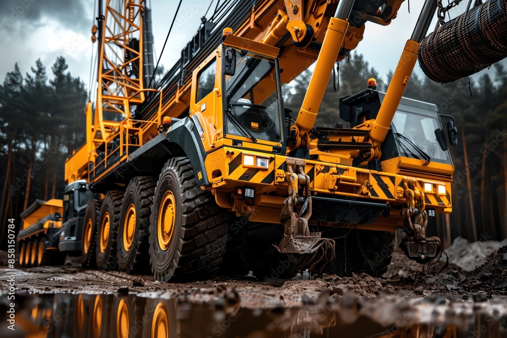 Crane Operation Large crane lifting materials at a busy construction site Crane Operation Large crane lifting materials at a busy construction site