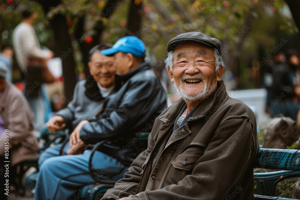 Old man sitting on a bench in Hong Kong Old man sitting on a bench in Hong Kong