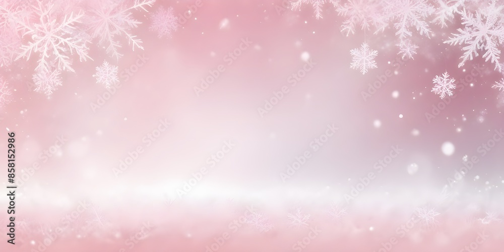 Soft pink and white copy space over a winter background with blurred snowflakes Soft pink and white copy space over a winter background with blurred snowflakes