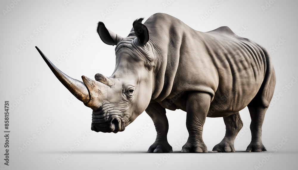 Fototapeta premium wild Rhino, isolated white background 