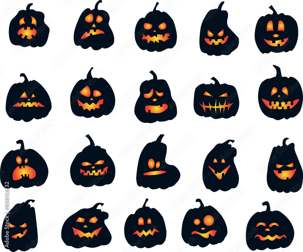 Cute orange scary pumpkins with Halloween faces. October 31st vector graphics. drawing. background for decoration for the holiday. Cute orange scary pumpkins with Halloween faces. October 31st vector graphics. drawing. background for decoration for the holiday.