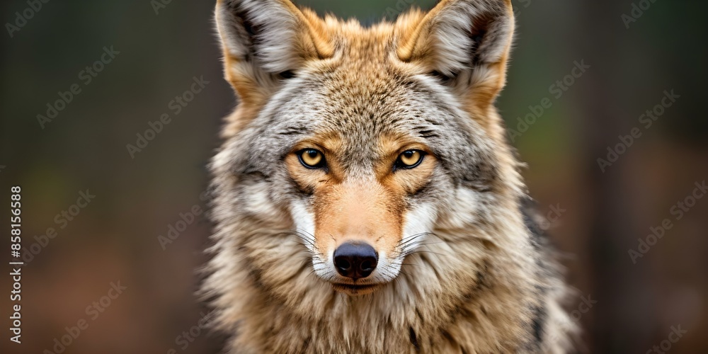 Detailed Portrait of a Coyote (Canis lupus) An In-Depth Depiction of the Animal. Concept Animal Behavior, Wildlife Photography, Natural Habitat, Animal Conservation, Ecosystem Ecology Detailed Portrait of a Coyote (Canis lupus) An In-Depth Depiction of the Animal. Concept Animal Behavior, Wildlife Photography, Natural Habitat, Animal Conservation, Ecosystem Ecology