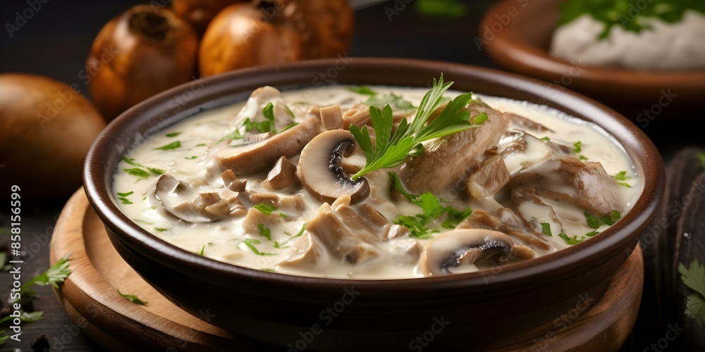 Veal Stew with White Wine Cream and Mushrooms - Creamy Delight. Concept Cooking Tips, Creamy Recipes, Comfort Food, Veal Dishes, Mushroom Delights Veal Stew with White Wine Cream and Mushrooms - Creamy Delight. Concept Cooking Tips, Creamy Recipes, Comfort Food, Veal Dishes, Mushroom Delights