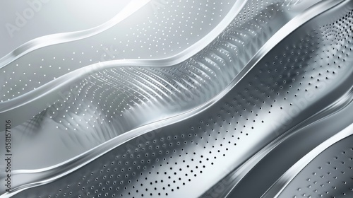 Modern abstract background with white and silver light patterns on a gray gradient backdrop, featuring soft tech diagonal elements and metal textures.