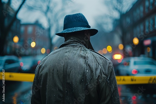 Man Walking in Rain on a City Street © fotofabrika