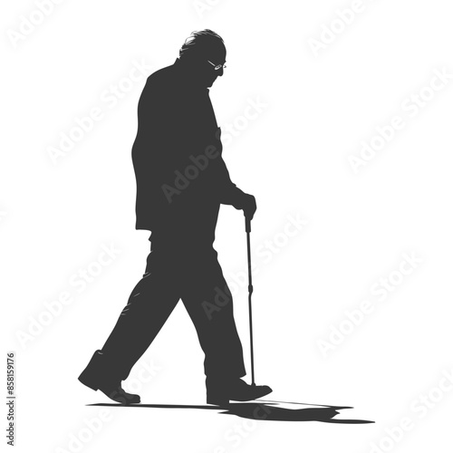 Solitary Stride: Elderly Man with Cane, Minimalist Silhouette.