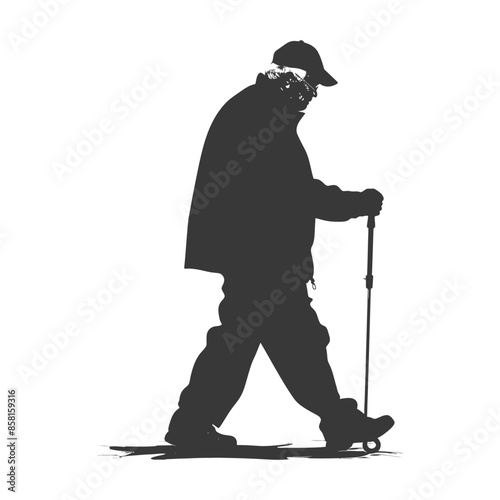 Silhouette of Man Snowshoeing, Winter Outdoor Adventure