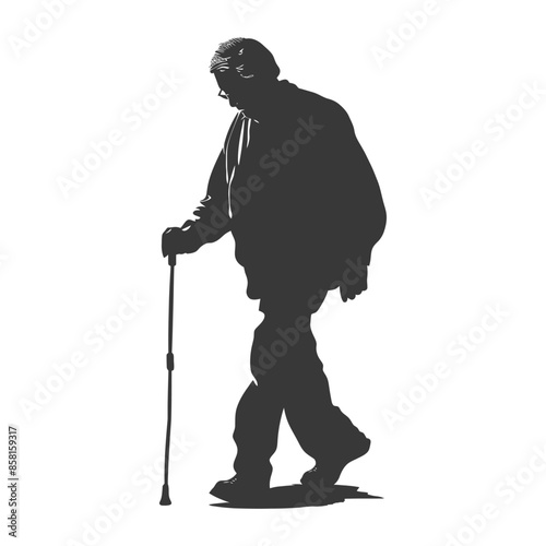 Silhouette of Elderly Man with Cane: A Study in Age and Weariness