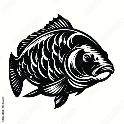 cartoon carp fish in black and white silhouette