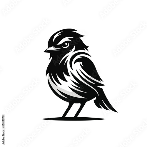 cartoon robin bird in black and white silhouette