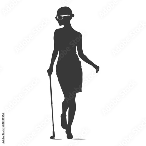 Silhouette of a Stylish Blind Woman with Cane and Sunglasses.