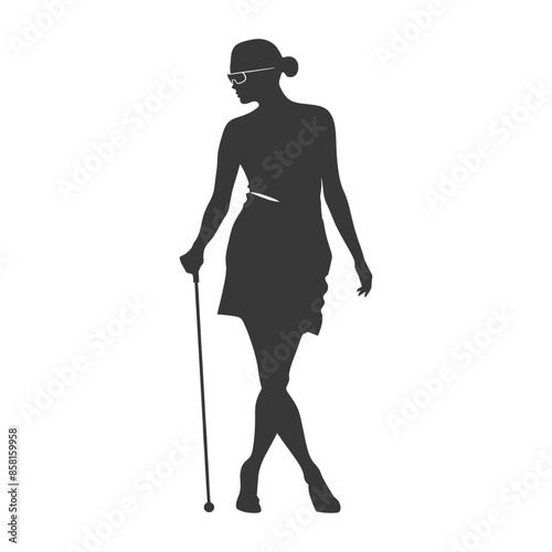 Silhouette of a Woman with Glasses, Cane, and Dress: Elegant and poised.