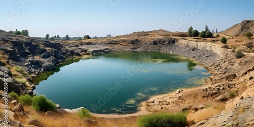 Restoration of Memi Lake in abandoned pyrite mine in Xyliatos Cyprus. Concept Environmental Conservation, Sustainable Development, Historic Preservation, Water Resources, Ecosystem Revitalization photo