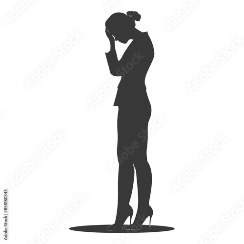 Silhouette of a Businesswoman in Despair, Head in Hands, Dark Mood.