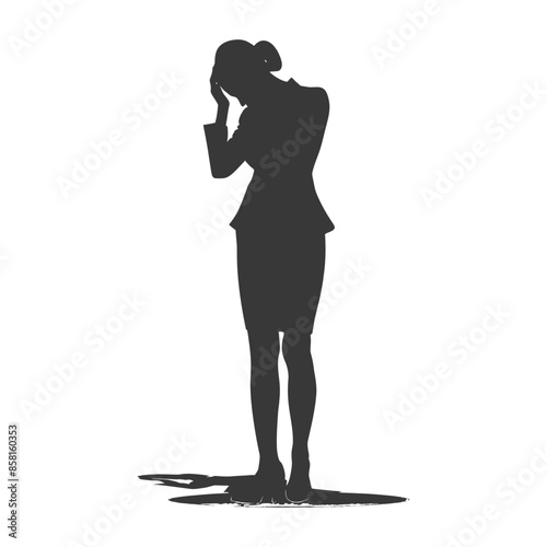 Despondent Businesswoman Silhouette: Head in Hands, Isolated Depression.