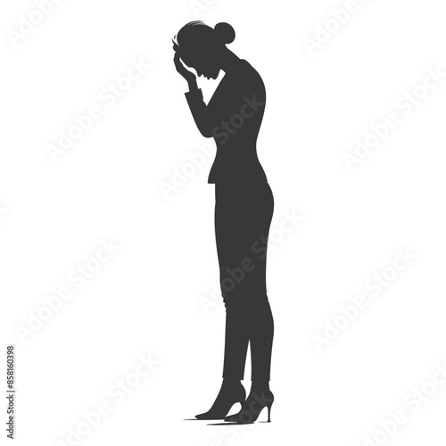 Silhouette of Despair: Businesswoman's Head in Hands, Failure Icon
