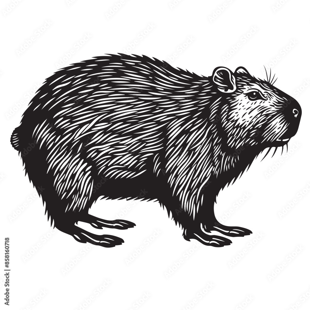 Fototapeta premium Vector of capybara black and white illustration, the world's largest rodent. Wildlife Animals.