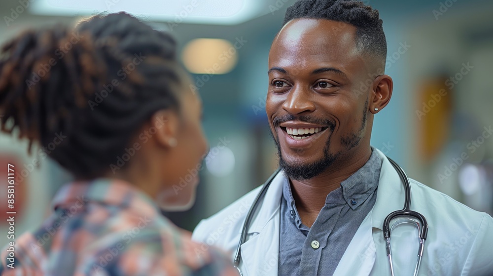 Smiling Male Doctor Talking To Patient In Hospital Smiling Male Doctor Talking To Patient In Hospital