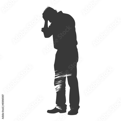 silhouette elderly man holding headache in pain black color only