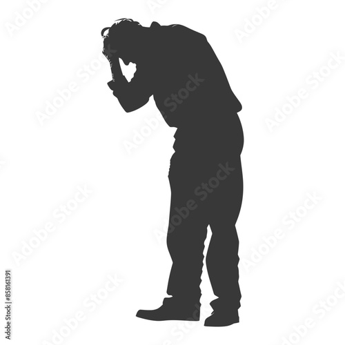 silhouette elderly man holding headache in pain black color only