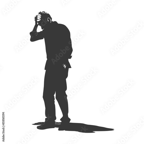 silhouette elderly man holding headache in pain black color only