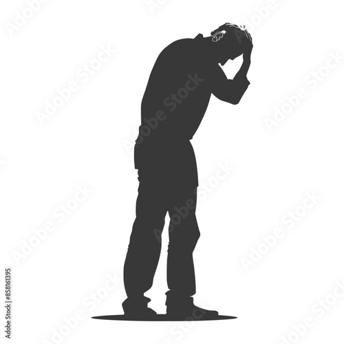 silhouette elderly man holding headache in pain black color only