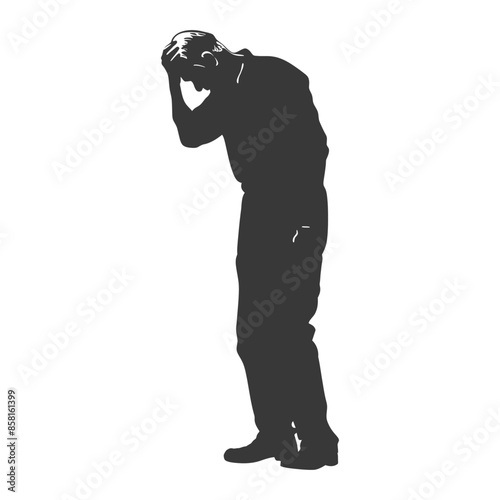 silhouette elderly man holding headache in pain black color only