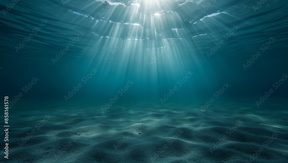Mysterious Underwater Scene with Sunlight Beams Penetrating Deep Ocean Waters Mysterious Underwater Scene with Sunlight Beams Penetrating Deep Ocean Waters