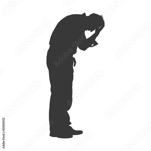 silhouette elderly man holding headache in pain black color only