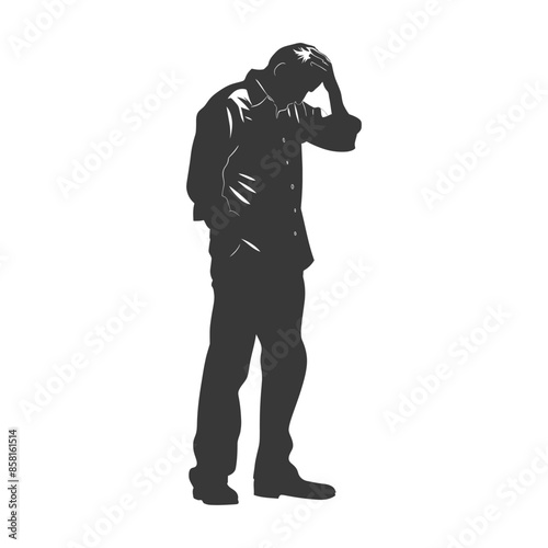 silhouette elderly man holding headache in pain black color only