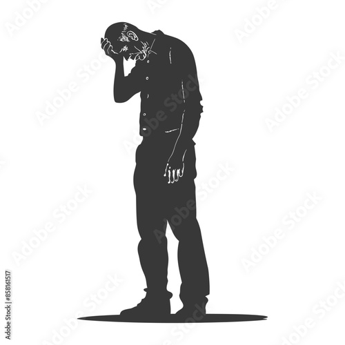 silhouette elderly man holding headache in pain black color only
