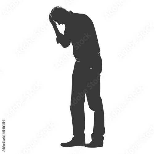 silhouette elderly man holding headache in pain black color only