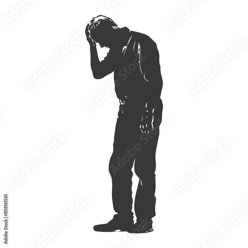 silhouette elderly man holding headache in pain black color only