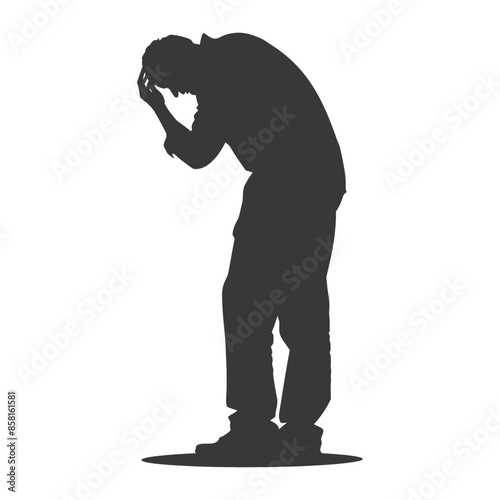 silhouette elderly man holding headache in pain black color only