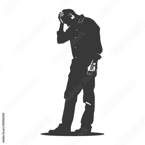 silhouette elderly man holding headache in pain black color only