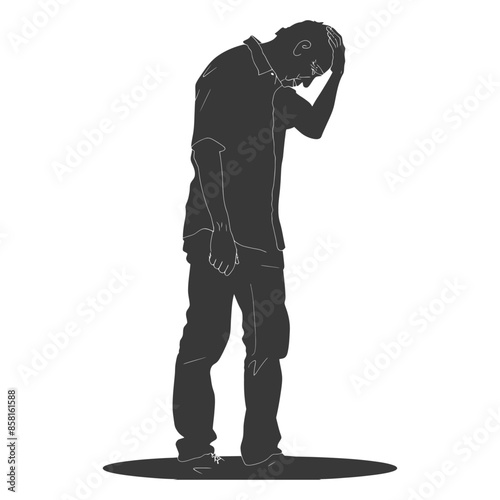 silhouette elderly man holding headache in pain black color only