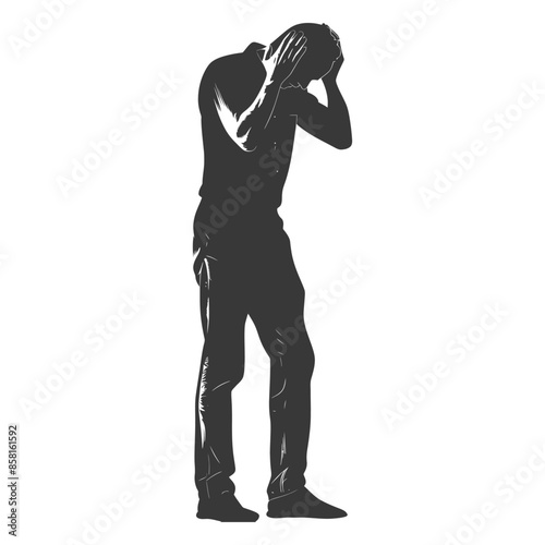 silhouette elderly man holding headache in pain black color only