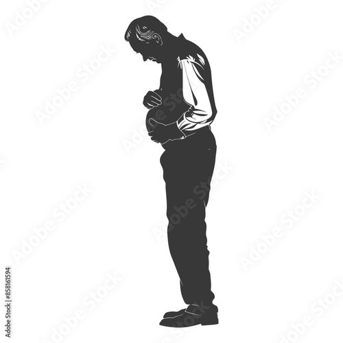 silhouette elderly man holding stomach in pain black color only